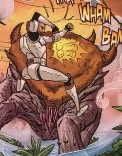 Knuckles frappe le Droidbreaker.