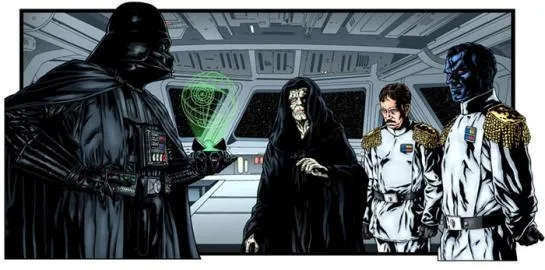 Palpatine et Vader font part aux Grands Amiraux Miltin Takel et Thrawn du projet de l'Etoile Noire