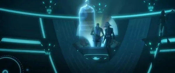 Nossor Ri face à l'image tridimensionnelle du Comte Dooku. 