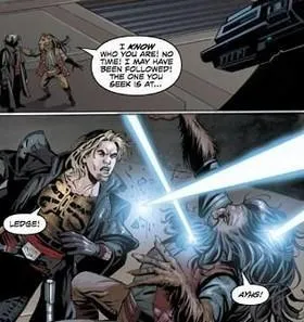 Pobos, mortellement touché par des Sith Impériaux. 