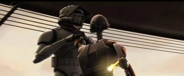 Le Soldat ARF Razor affrontant un Droïde Commando BX.