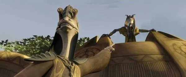 Jar Jar Binks (déguisé en Lyonie) dénonce la trahison de Rish Loo. 