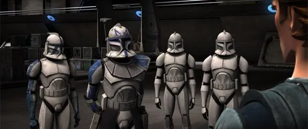 Denal, Rex et ses frères dans l'un des hangars du Resolute. 