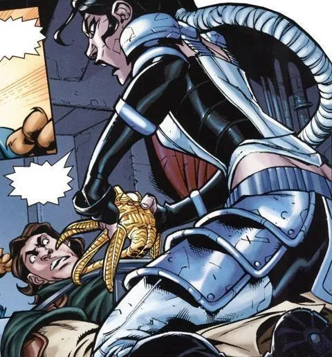 Celeste Morne tentant d'enlever le Talisman autour de Zayne