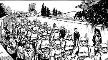 Les troupes impériales défilent devant les citoyens de Derilyn