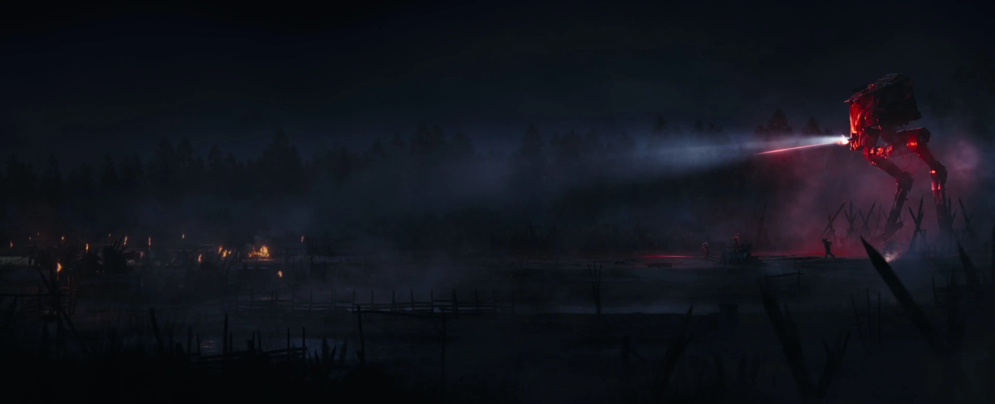 L'attaque du village par l'AT-ST des pillards Klatooiniens