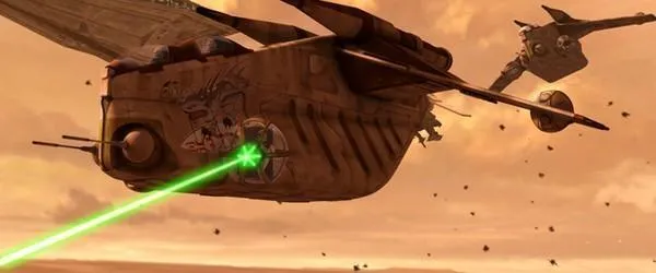 La Canonnière d'Assaut Républicaine TIO/BA Bad Kitty lors de la Seconde Bataille de Geonosis.