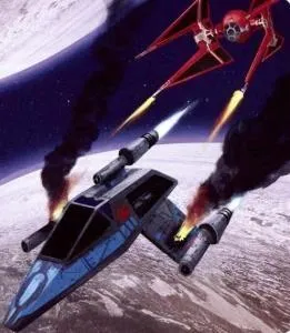 Intercepteur de la Garde prenant en chasse un T-Wing de l'Alliance