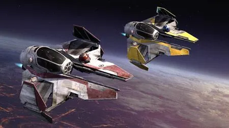 Les Intercepteurs Jedi d'Obi-Wan Kenobi et d'Anakin Skywalker. 