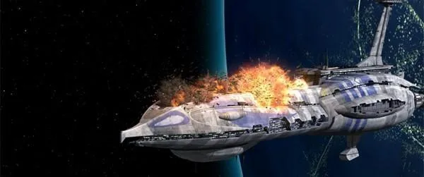 Destruction du Dreadnaught Invincible de l'Amiral Trench. 