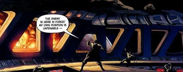 Le Capitaine Gilad Pellaeon sur le pont de commandement du Croiseur Acclamator Leveler.