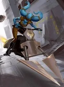 Une Twi'lek sur une Moto-Jet 67 Shrieke.