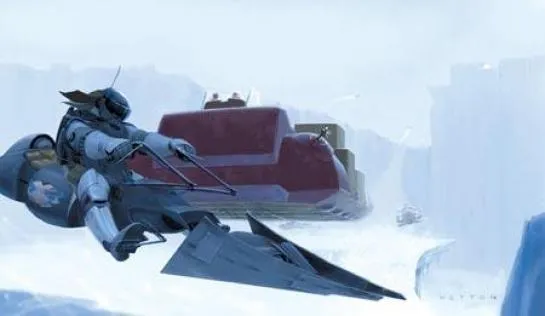 Fig 1 : QL-2a précédé par un speeder bike 22-B Nightfalcon sur Naalol
