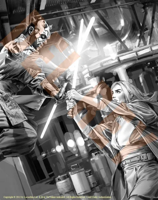 Duel entre Darth Maul et la Padawan Darsha Assant (Dark Maul - L'ombre du Chasseur).
