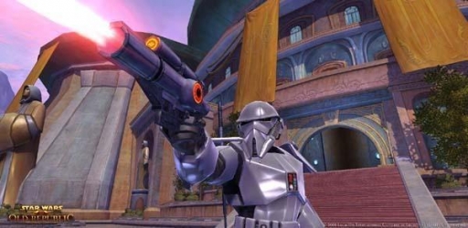 Un soldat tirant au blaster